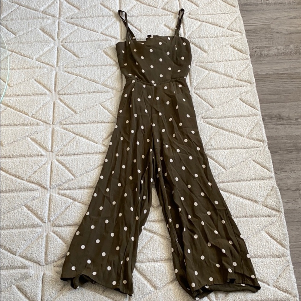 Faithfull The Brand Olive Polka Dot Cropped Jumpsuit Size XS